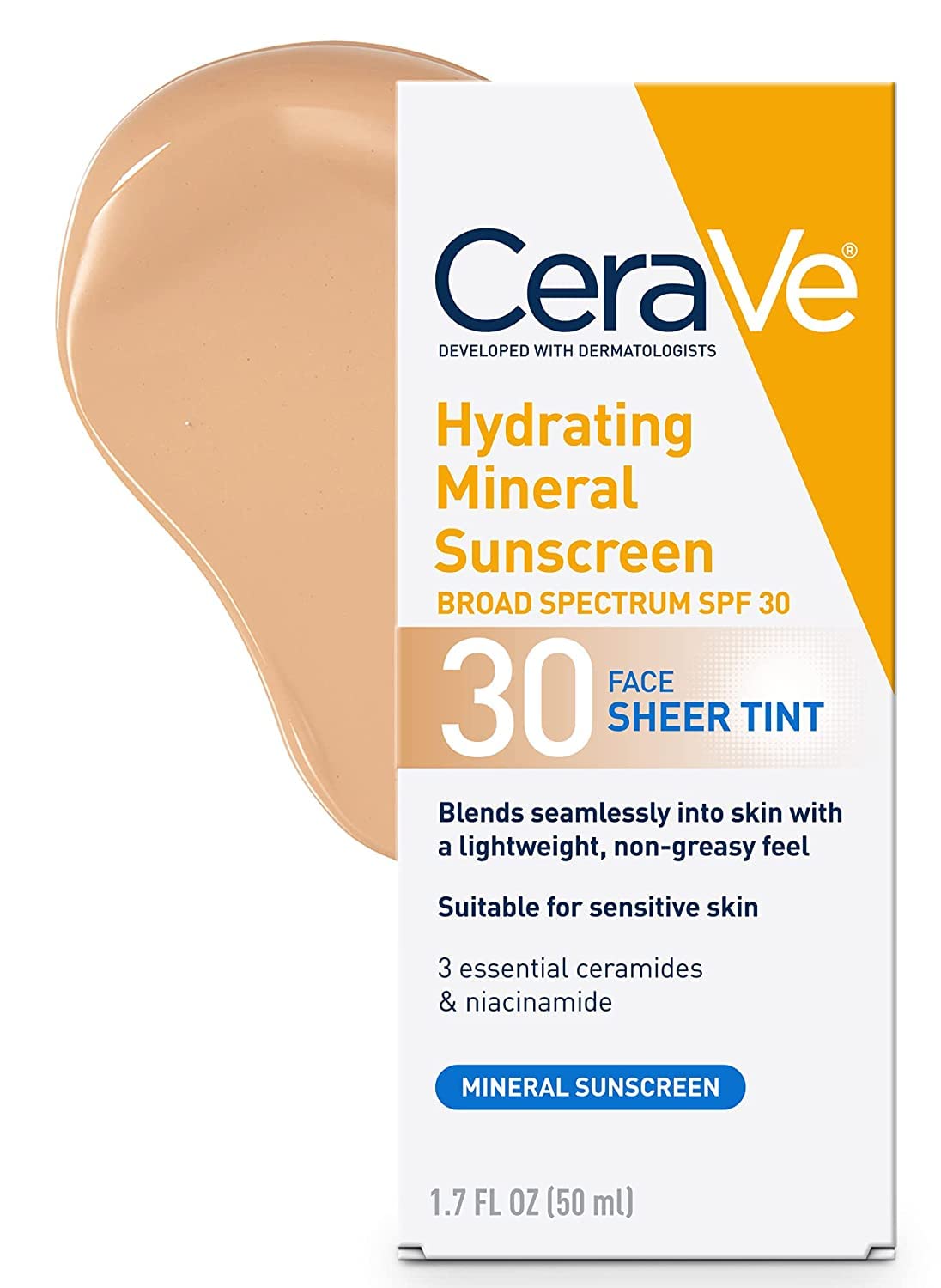 CeraVe Tinted Sunscreen with SPF 30 Hydrating Mineral Sunscreen With Zinc Oxide & Titanium Dioxide Sheer Tint for Healthy Glow_