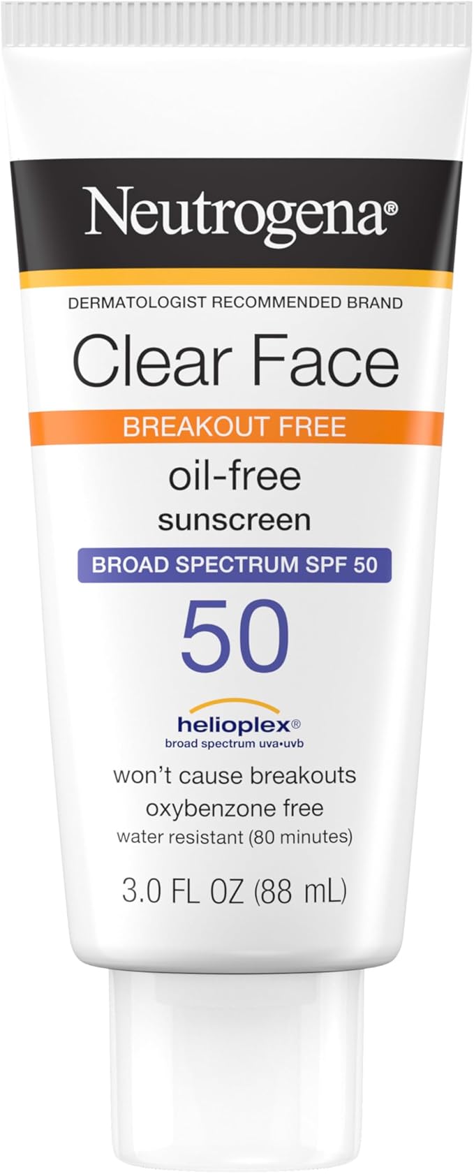 Neutrogena Clear Face Sunscreen Lotion for Acne-Prone Skin, Broad Spectrum SPF 50 Facial Sunscreen for Oily Skin